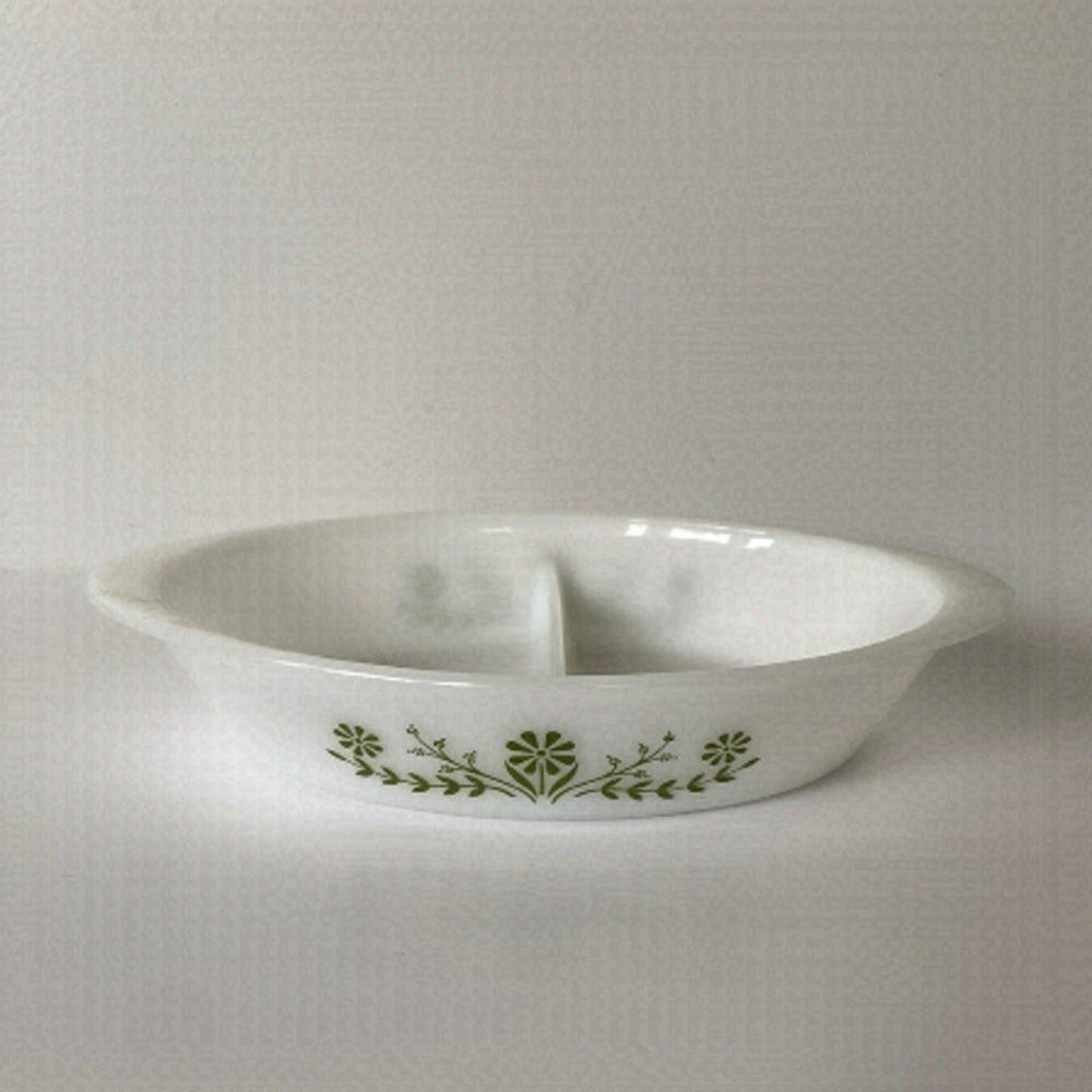 Vintage Milk Glass Glasbake Divided Oval Baking Casserole Dish